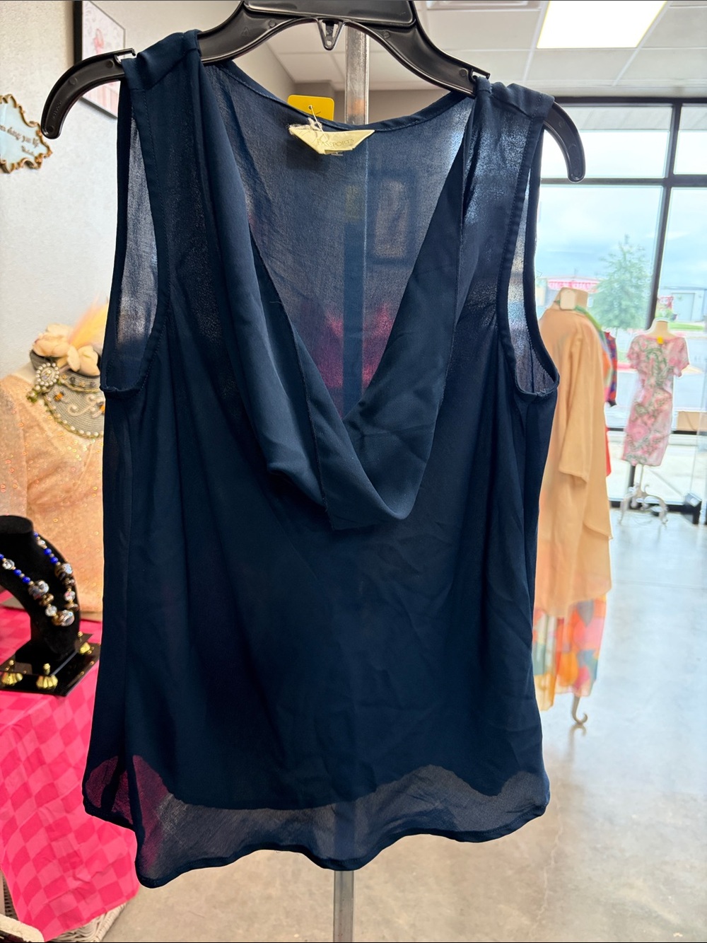 Passport Navy Blue Sheer Sleeveless Blouse